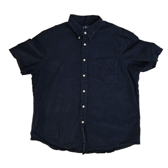 Ralph Lauren Seersucker Shirt Men's Size XL Blue Short Sleeve Button Down PREPPY - Picture 1 of 6